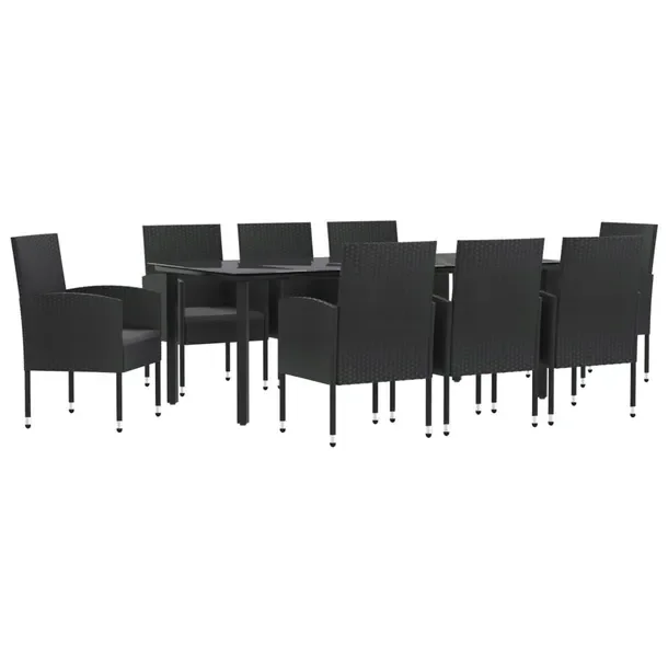 Meble ogrodowe rattanowe 8 krzeseł + stół, czarne 200x100cm