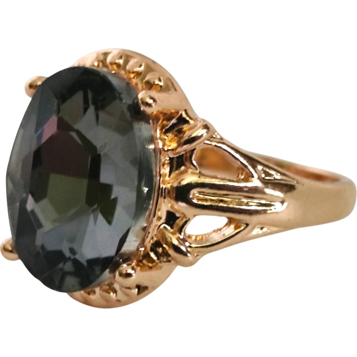 Złoty Pierścionek z Cyrkonią Duża Cyrkonia Kamień Stal Chirurgiczna Vintage