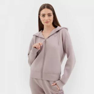 Damska bluza dresowa rozpinana z kapturem Guess Allie Hoodie Zip Sweatshirt - beżowa - GUESS - Bluzy sportowe damskie - miniaturka - grafika 1