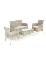 Meble ogrodowe - Jasnoszary zestaw mebli ogrodowych, tarasowych Riven Meven 2x fotel + sofa + stolik szklany - miniaturka - grafika 1