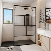 Ścianki i drzwi prysznicowe - Ścianka prysznicowa do kabiny walk-in teksturowana z sitodrukiem - Czarny mat - 120 x 200 cm - SLOMENA - miniaturka - grafika 1