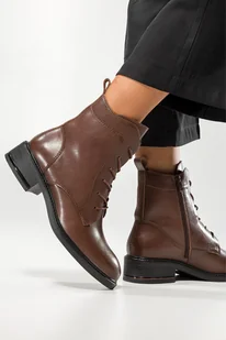 Brązowe botki skórzane damskie Sergio Leone sznurowane BT760-S-CA - Botki damskie - miniaturka - grafika 1