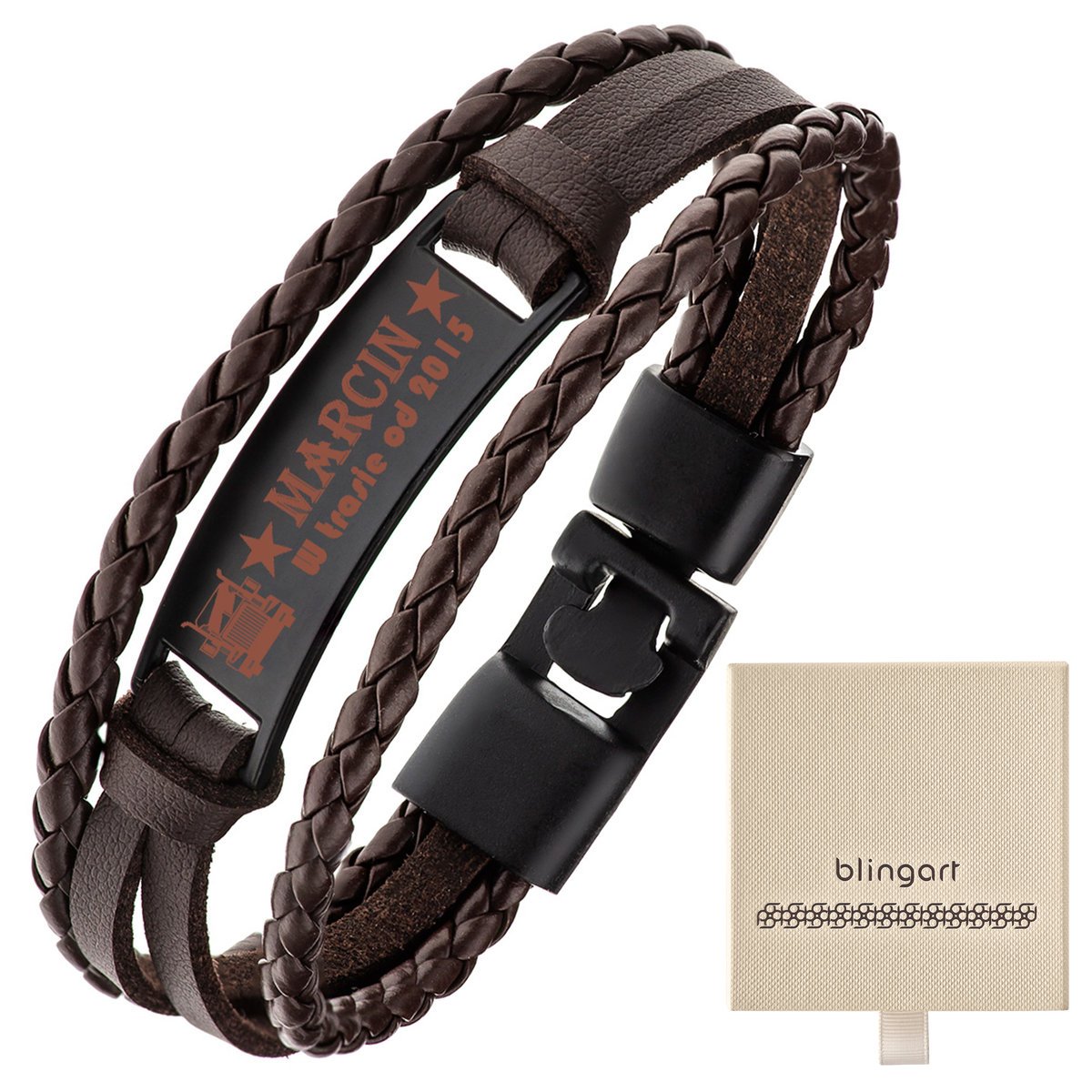 Bransoletka męska z GRAWEREM skórzana brązowa