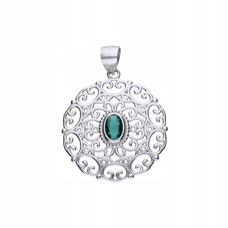 Zawieszka Ażurowa Srebro 925 Rodowane cyrkonia Emerald 23x24mm na prezeznt