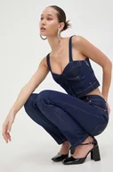 Koszulki sportowe damskie - Moschino Jeans top jeansowy kolor niebieski - miniaturka - grafika 1