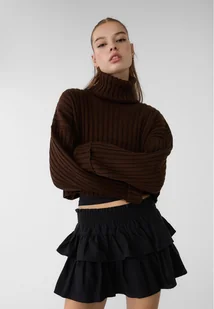 Stradivarius Dzianinowy sweter z golfem Brązowy L - Swetry damskie - miniaturka - grafika 1