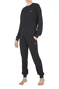 Emporio Armani Damska bluza ze stretchem Terry Loungewear + spodnie z mankietami, czarny, XL - Bluzy damskie - miniaturka - grafika 1