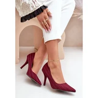 Czółenka - Materiałowe Szpilki Damskie W Paski Bordowe Tifidra czerwone - Inna marka - miniaturka - grafika 1