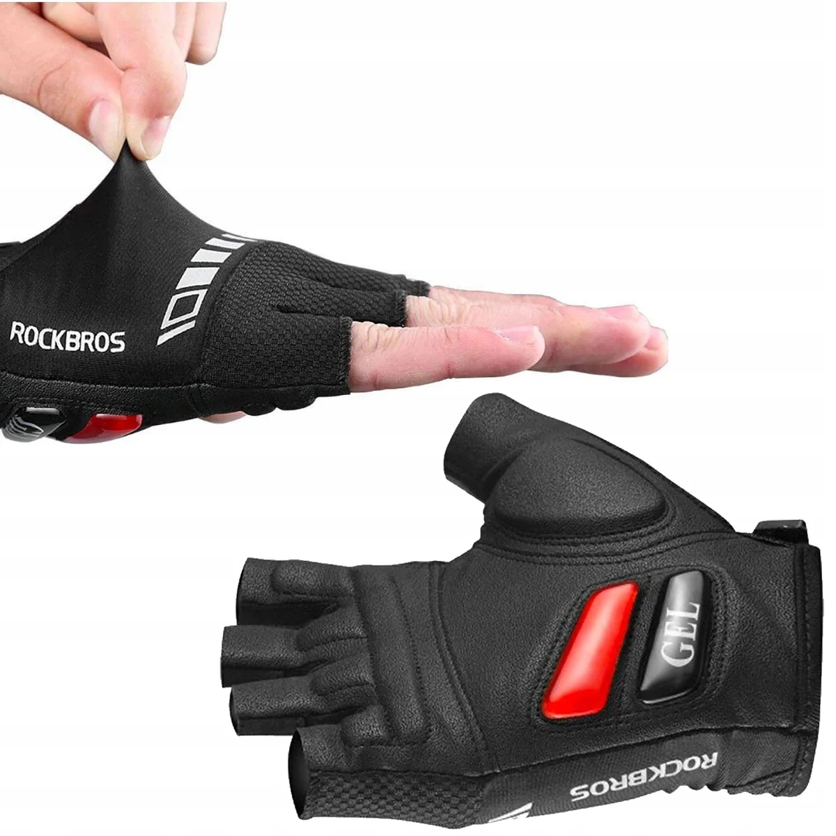 ROCKBROS RĘKAWICZKI ROWEROWE MĘSKIE DAMSKIE ŻELOWE BEZ PALCÓW KROSS r. L