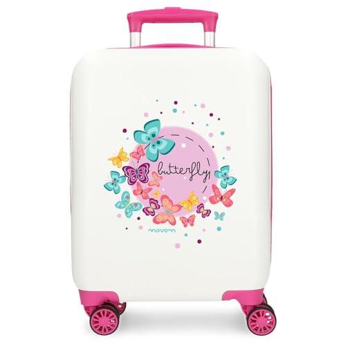 Movom Butterfly Walizka kabinowa biała 33 x 50 x 20 cm sztywny ABS zamek szyfrowy z boku 28,4 l 2 kg 4 koła podwójny bagaż ręczny, biała, walizka kabinowa