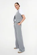 Spodnie damskie - Szare eleganckie spodnie wide leg - Greenpoint - miniaturka - grafika 1
