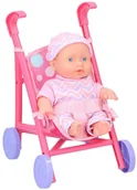 Wózki dla lalek - TOY DOLL BABY WITH STROLLER 20CM - miniaturka - grafika 1