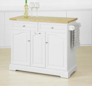 SoBuy FKW100-WN Wyspa kuchenna z blatem Wózek kuchenny z 2 drzwiami i wysuwanym uchwytem na butelki Szafka kuchenna Kredens Wózek kuchenny biały WD ok: 115x90x46cm - Wózki kuchenne - miniaturka - grafika 1