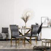 Krzesła - Zestaw 4x Krzesło Tapicerowane Plecione do Salonu DAN Szare Welurowe Nowoczesne Glamour - miniaturka - grafika 1