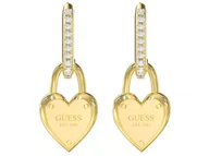 Kolczyki - Kolczyki GUESS pozłacane serca z cyrkoniami i napisem angielskie zapięcie PAVE HEART LOCK - miniaturka - grafika 1