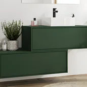 Szafki łazienkowe - Szafka łazienkowa wisząca zielona matowa z umywalką i dwoma szufladami - 94 cm - TEANA II - miniaturka - grafika 1