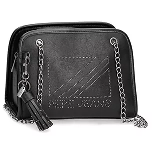 Pepe Jeans Donna Średnia czarna torba na ramię 24 x 17,5 x 12 cm, skóra syntetyczna, czarno-biała, średnia torba na ramię, czarny/biały, Średnia torba na ramię - Torebki damskie - miniaturka - grafika 1