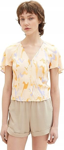 TOM TAILOR BLUZKA DAMSKA WZÓR FALBANY KRÓTKI RĘKAW M 6BA