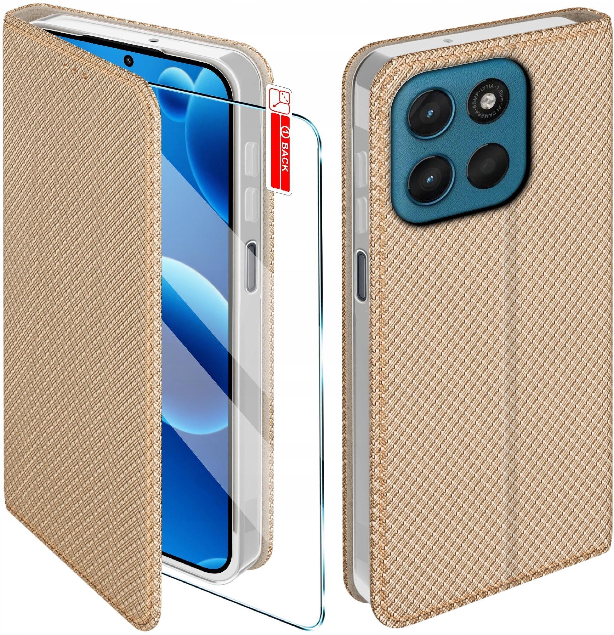 krainaGSM Etui MAGNET do Motorola G57 G57 Power Zamykane Złote Futerał + Szkło 9H