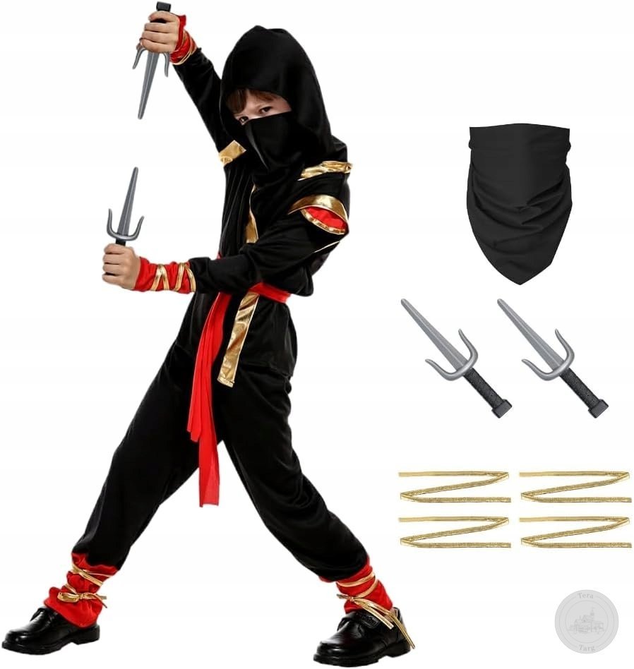 STRÓJ KOSTIUM NINJA WOJOWNIK KOMPLET HALLOWEEN AKCESORIA PRZEBRANIE BAL XL