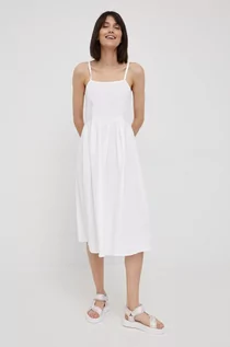 Sukienki - Lee Cooper Cooper sukienka bawełniana kolor biały midi rozkloszowana - grafika 1