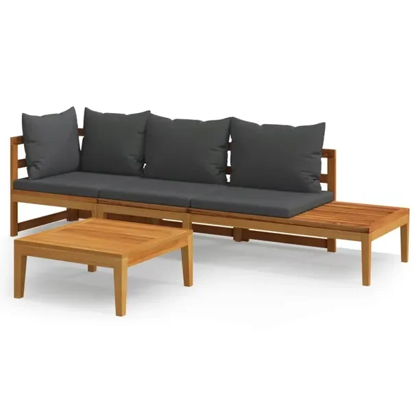 Zestaw mebli ogrodowych akacjowych - sofa narożna, ławka, stolik - 175x66