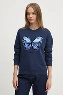 Bluzy damskie - Desigual bluza bawełniana BUTTERLY damska kolor granatowy z nadrukiem 24WWSK05 - miniaturka - grafika 1