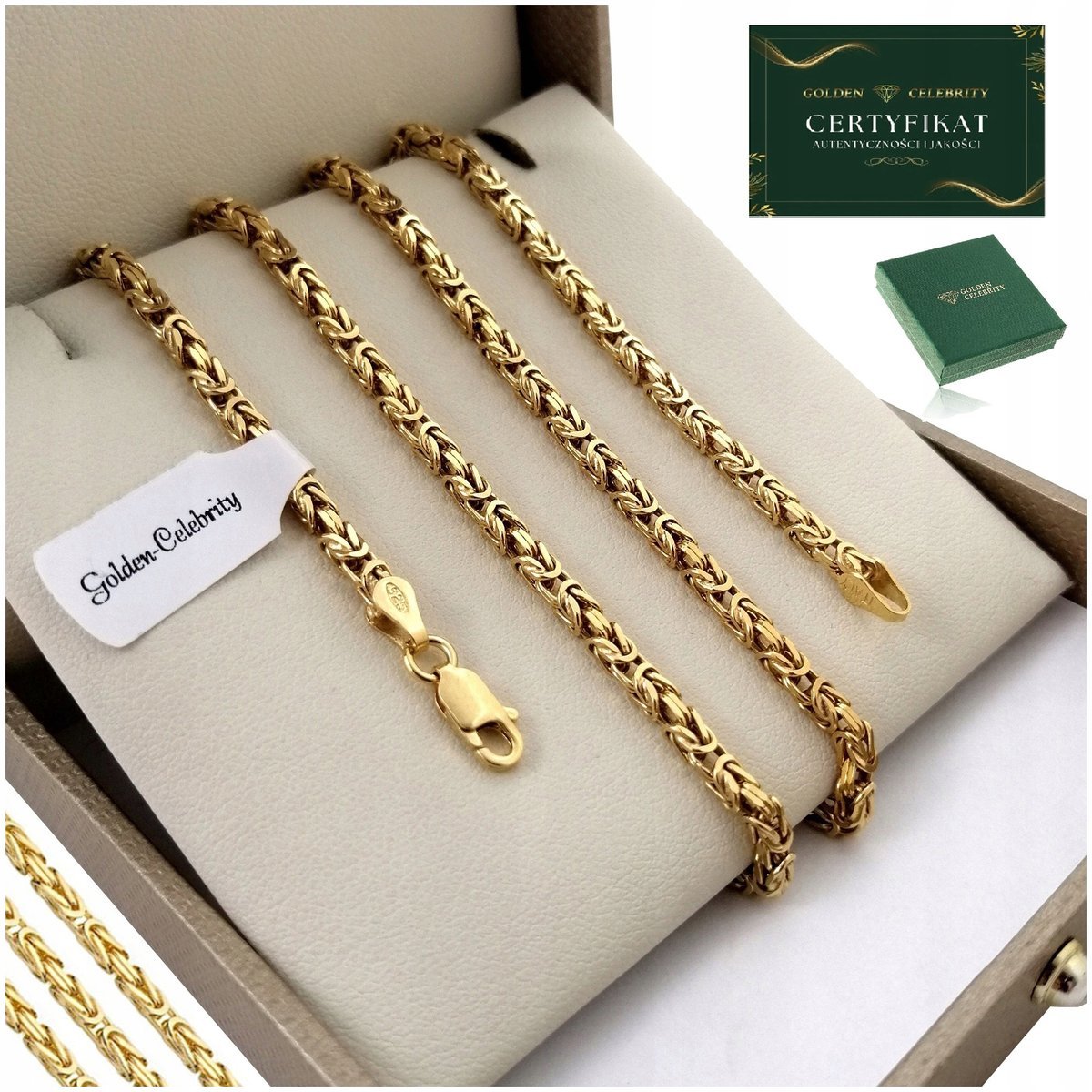 ZŁOTY ŁAŃCUSZEK DAMSKI SPLOT KRÓLEWSKI 45cm SREBRO 925/585 + Y/GRAWER