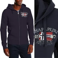 Bluzy męskie - NAPAPIJRI BARCUS BAWEŁNIANA CZARNA ROZPINANA BLUZA Z KAPTUREM HAFT LOGO S - miniaturka - grafika 1