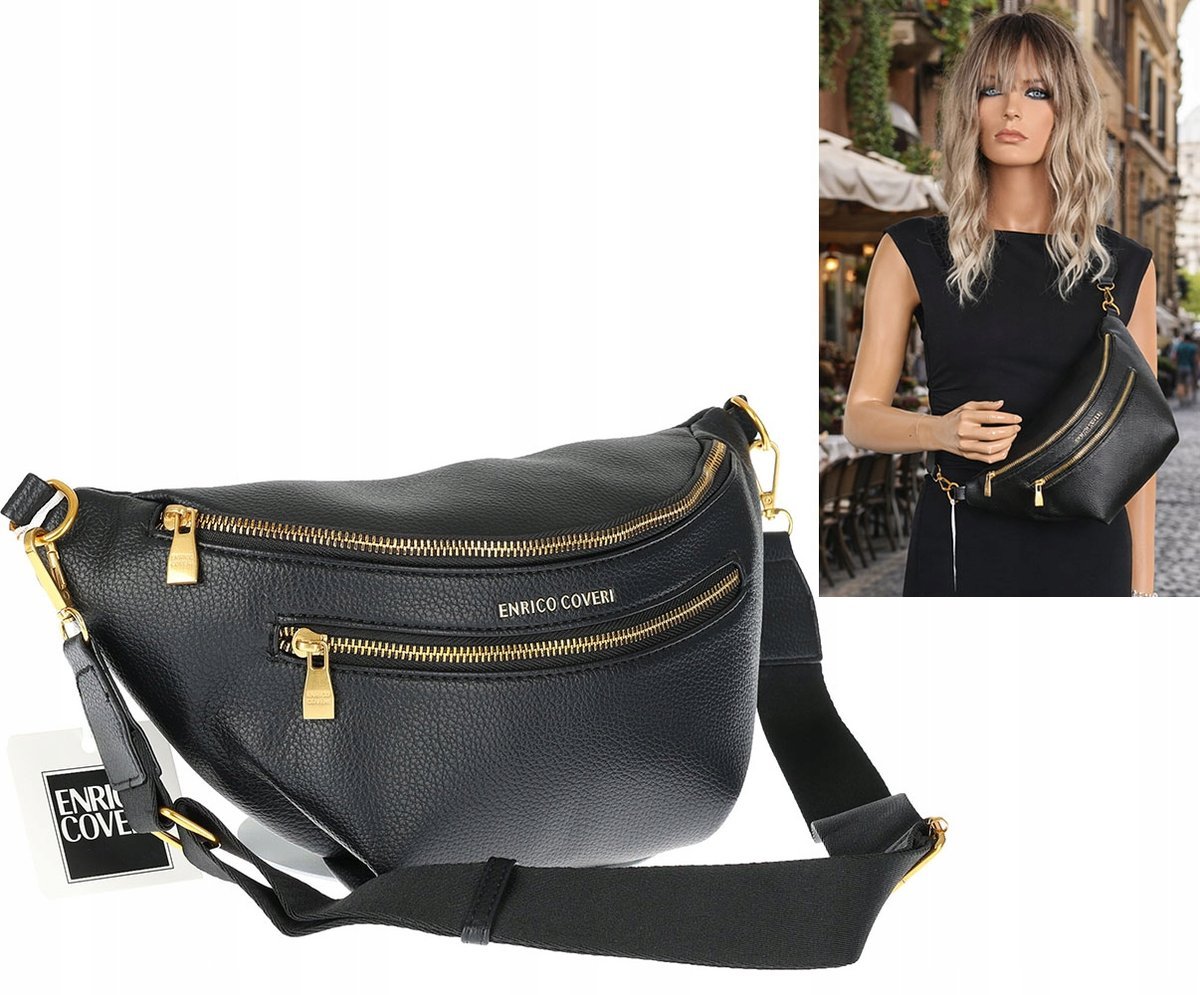 Torebka Damska nerka Listonoszka włoskiej marki Enrico Coveri EC2151 Czarna