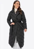 Płaszcze damskie - Puchowy płaszcz z naturalnym wypełnieniem czarny - miniaturka - grafika 1