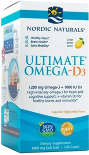 Ultimate Nordic Naturals Omega-D3 1280mg Lemon Cytryna (120 kaps) Nordic Naturals DD79-6560C - Witaminy i minerały - miniaturka - grafika 1