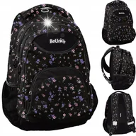 Plecaki szkolne i tornistry - PLECAK SZKOLNY TORNISTER MŁODZIEŻOWY DLA DZIEWCZYNKI CZARNY W KWIATY - miniaturka - grafika 1