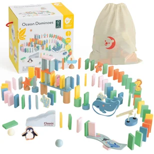 CLASSIC WORLD Drewniane Domino Tor Logiczny Przeszkód Układanka Montessori 100 el. - Układanki dla dzieci - miniaturka - grafika 1