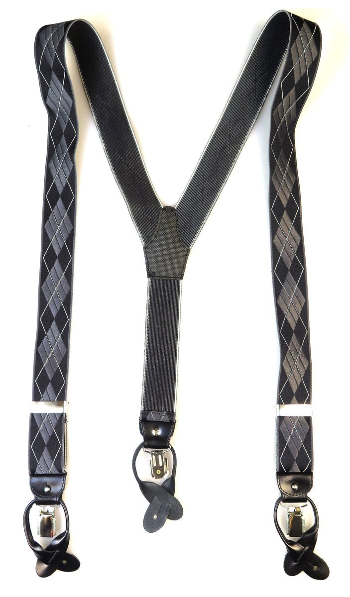 Czarne szelki na guziki z szarymi rombami G29