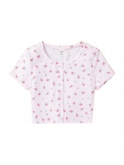 SHEIN MŁODZIEŻOWY TOP KRÓTKI W KWIATY 162-166 ŁGE