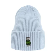 Czapki damskie - Haftowana czapka beanie - ZIMOWY BIAŁY KOTEK - jasnoniebieski - miniaturka - grafika 1