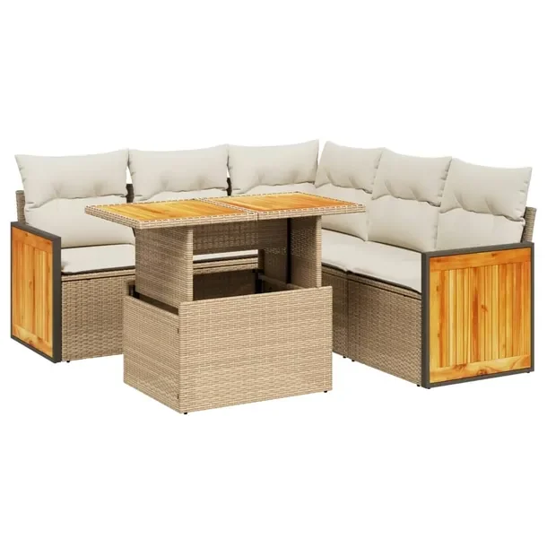 Beżowy zestaw mebli ogrodowych z rattanu PE, 55-100 x 55-62 x 44-73 cm