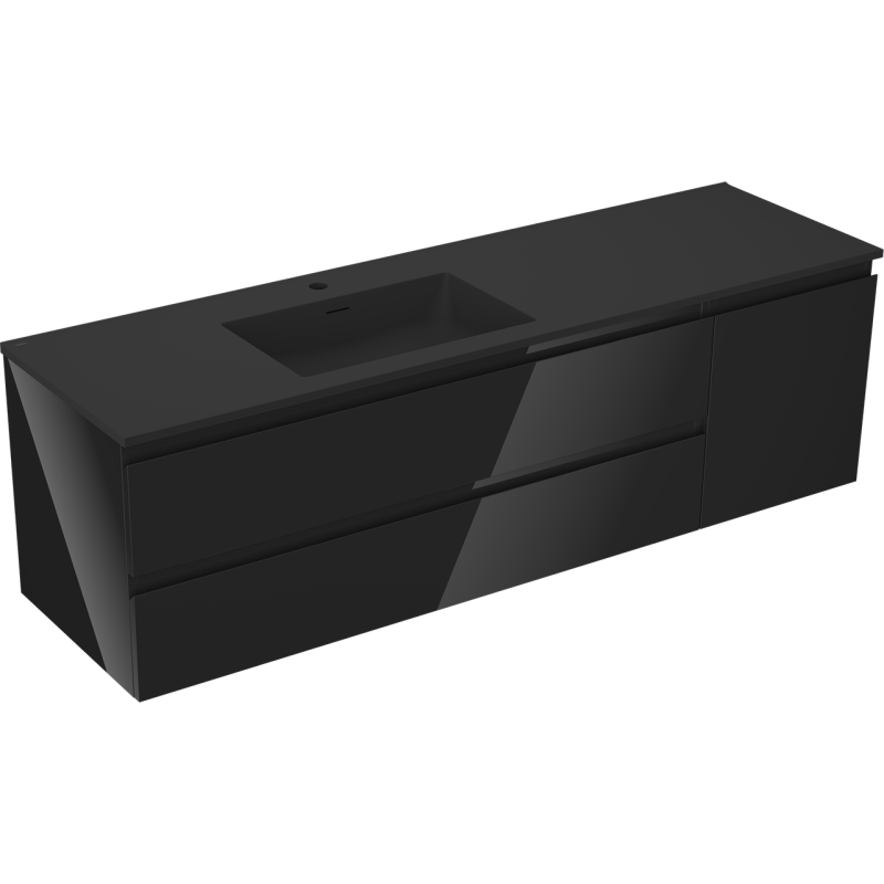 Mexen Orio szafka łazienkowa 160 cm z umywalką Otis lewą, 2S, 1D, czarna połysk/czarna mat - 91A13-16047-3-BBFFF70-W18L71