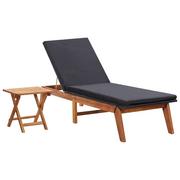 Leżaki ogrodowe - vidaXL Leżak ze stolikiem, polirattan i lite drewno akacjowe - miniaturka - grafika 1