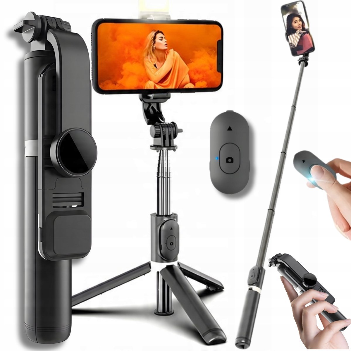 KIJEK DO SELFI STATYW SELFI STICK BLUETOOTH Z PILOTEM DŁUGI Z LAMPĄ LED
