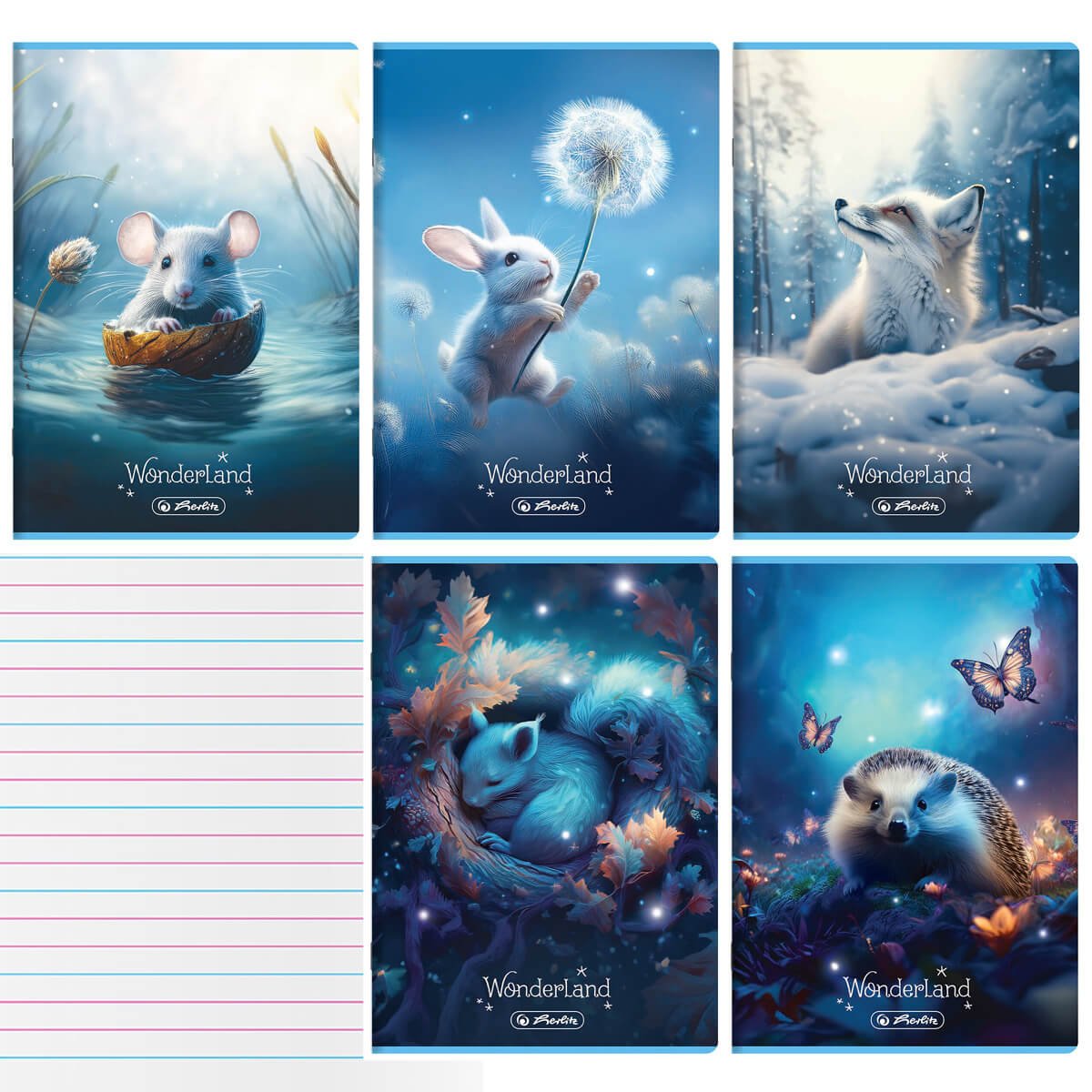 5 SZT. X ZESZYT A5 32 KARTKI DO NAUKI PISANIA W KOLOROWE TRZY LINIE WONDERLAND HERLITZ