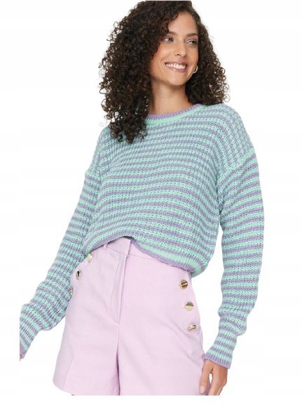 TRENDYOL MIĘKKI SWETER DAMSKI W PASKI Z OKRĄGŁYM DEKOLTEM 38 5AA