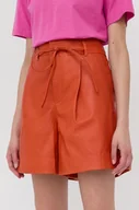 Spodenki damskie - Gestuz Gestuz szorty skórzane damskie kolor pomarańczowy gładkie high waist - miniaturka - grafika 1