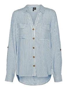 VERO MODA Damska koszulka Vmbumpy L/S New Noos bluzka, Snow White/Stripes:little Boy Blue, M - Bluzki damskie - miniaturka - grafika 1