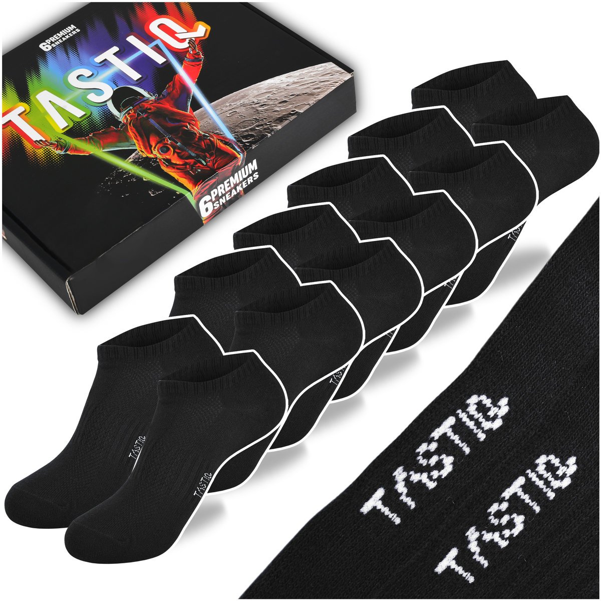 TASTIQ PREMIUM Skarpetki Stopki Męskie Czarne Bawełna 6 Par Rozmiar 35/38