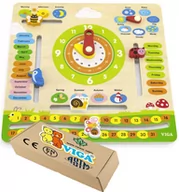 Zabawki sensoryczne - DREWNIANY KALENDARZ Z ZEGAREM dla dzieci do nauki dat miesięcy dni VIGA 3+ montessori - miniaturka - grafika 1