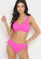 Stroje kąpielowe - Fuksjowe Bikini Majtki Typu Figi i Biustonosz z Ozdobnym Wiązaniem Kinnavia - miniaturka - grafika 1