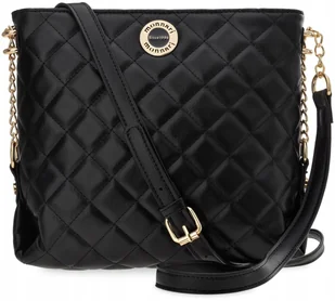 Monnari torebka listonoszka pikowana czarna logo premium ramię crossbody - Torebki damskie - miniaturka - grafika 1