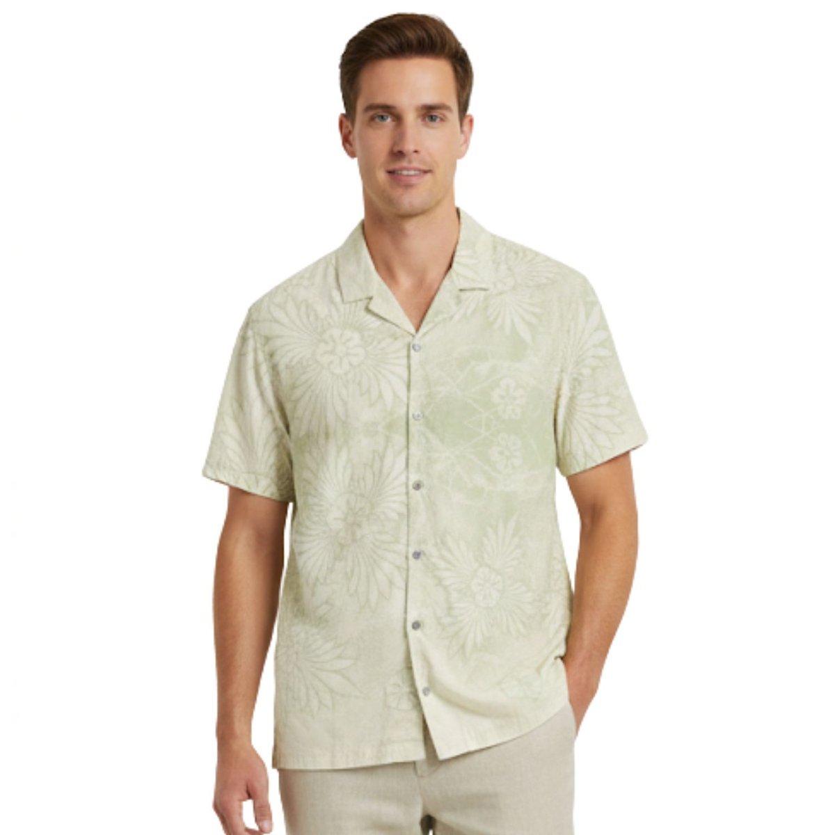 Koszula męska Desigual Paper zielona z nadrukiem -XL